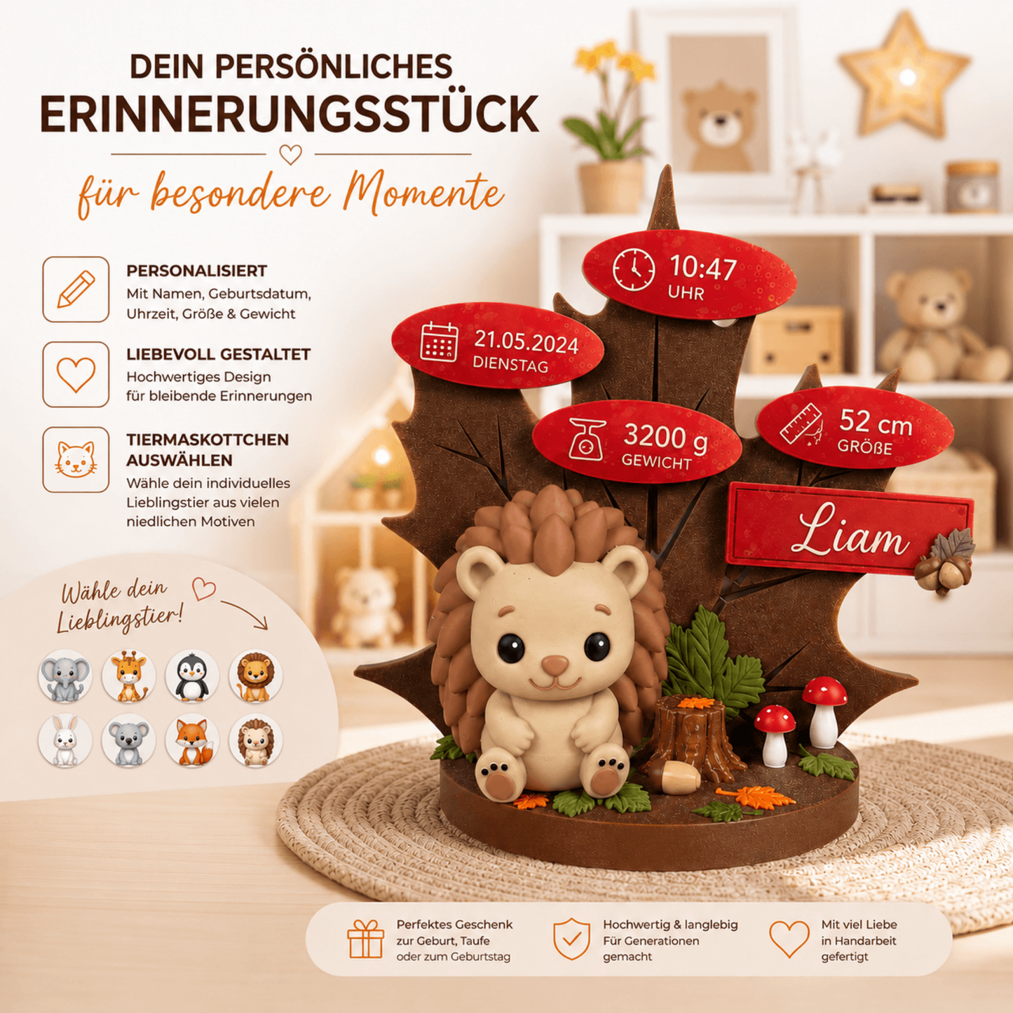 Personalisiertes Erinnerungsstück zur Geburt